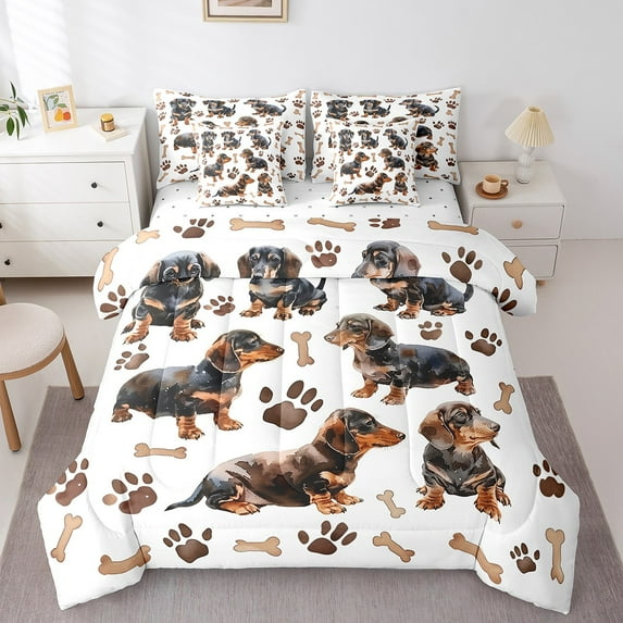 Erosebridal Bone Paw Prints Bedding Sets Twin Size,Animal Dog Comforter Sets with Sheets,Cute Decor,Reversible,7pcs