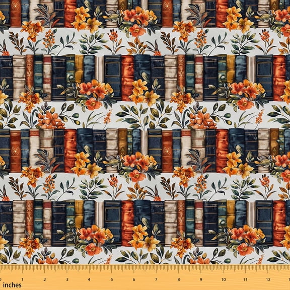 Erosebridal Book Lover Fabric by the Yard 1 Yard Literary Print Home Decor Fabric by the Yard, Terracotta