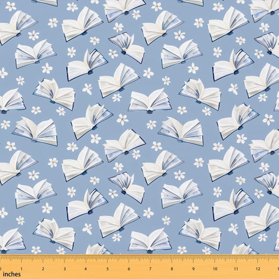 Erosebridal Book Lover Fabric by the Yard 10 Yards Literary Print Home Decor Fabric by the Yard, Periwinkle