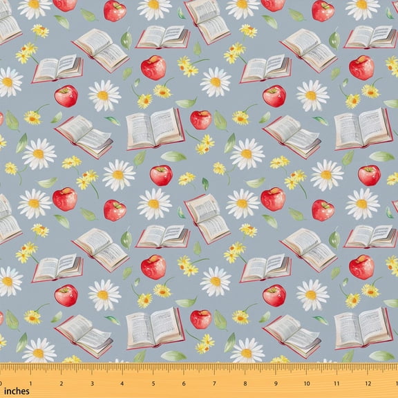 Erosebridal Book Motif Fabric by the Yard 1 Yard Reading Theme Home Decor Fabric by the Yard, Light Gray