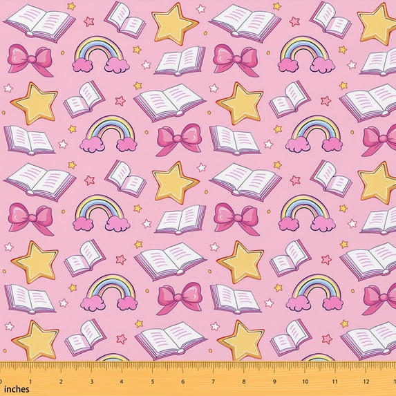 Erosebridal Book Print Fabric by the Yard 3 Yards Library Pattern Room Decor Fabric by the Yard, Pink