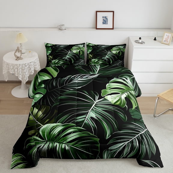 Erosebridal Botanical Bedding Sets Full with Comforter, Tropical Palm Duvet Insert, Beach Plant Decor, Lightweight 3-Piece