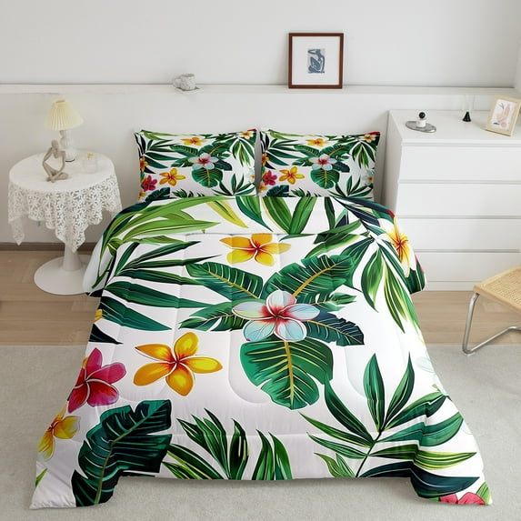 Erosebridal Botanical Comforter Sets Full Size, Tropical Palm Comforters & Duvets, Floral Flower Decor , Super Cozy 3pcs