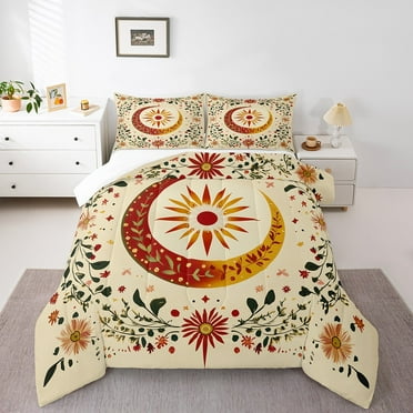 Erosebridal Botanical Flower Comforter Sets,Sun Moon Comforters & Duvets,Breathable Bedding Comforter Set,Floral Room Decorative
