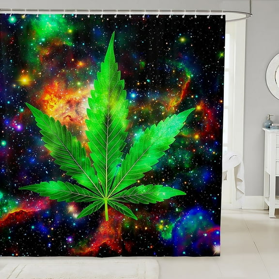 Erosebridal Botanical Leaf Shower Curtain 72x72, Green Bath Curtain, Psychedelic Galaxy Decor, Waterproof