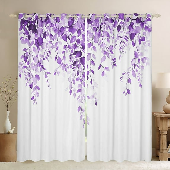 Erosebridal Botanical Leaves Curtains for Living Room, Flower Plant 30%-50% Blackout Curtains Set of 2 (42x84), Leaf Print Decor