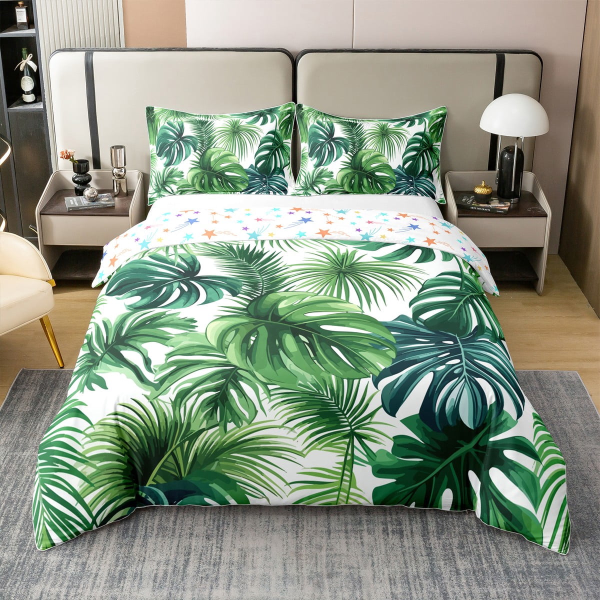 Tropical Floral Hawaiian Palm Leaves Pattern Print Duvet Cover Bedding Set