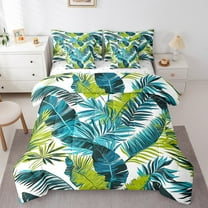 Erosebridal Botanical Theme Bedding Sets Twin Size, Palm Tree Leaves Comforter Sets with Sheets, Tropical Bedding Accessories, Ultra Soft Bedroom Decoration, Reversible 7pcs