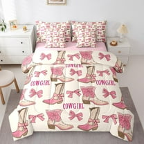 Erosebridal Bow Cowgirl Bed in a Bag Twin size, Cactus Boot Bed Set, Southwestern Decor, Reversible 7 Pieces