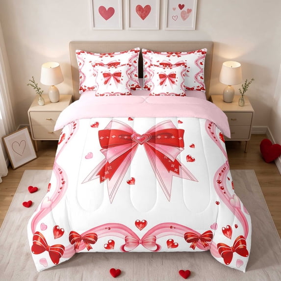 Erosebridal Bow Heart Ribbon Elegant Red Full Size Bedding Sets for ...