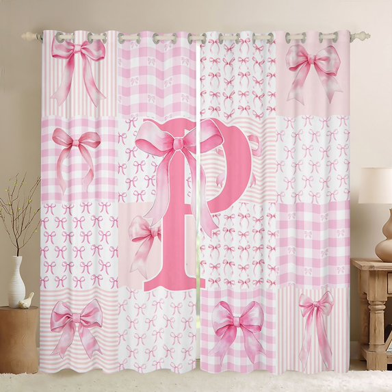 Erosebridal Bow Knot Initial Alphabet P Curtains Pack of 2 (42x84 Each),Pink Patchwork Geometric Plaid Curtains Blackout For Kids Girls