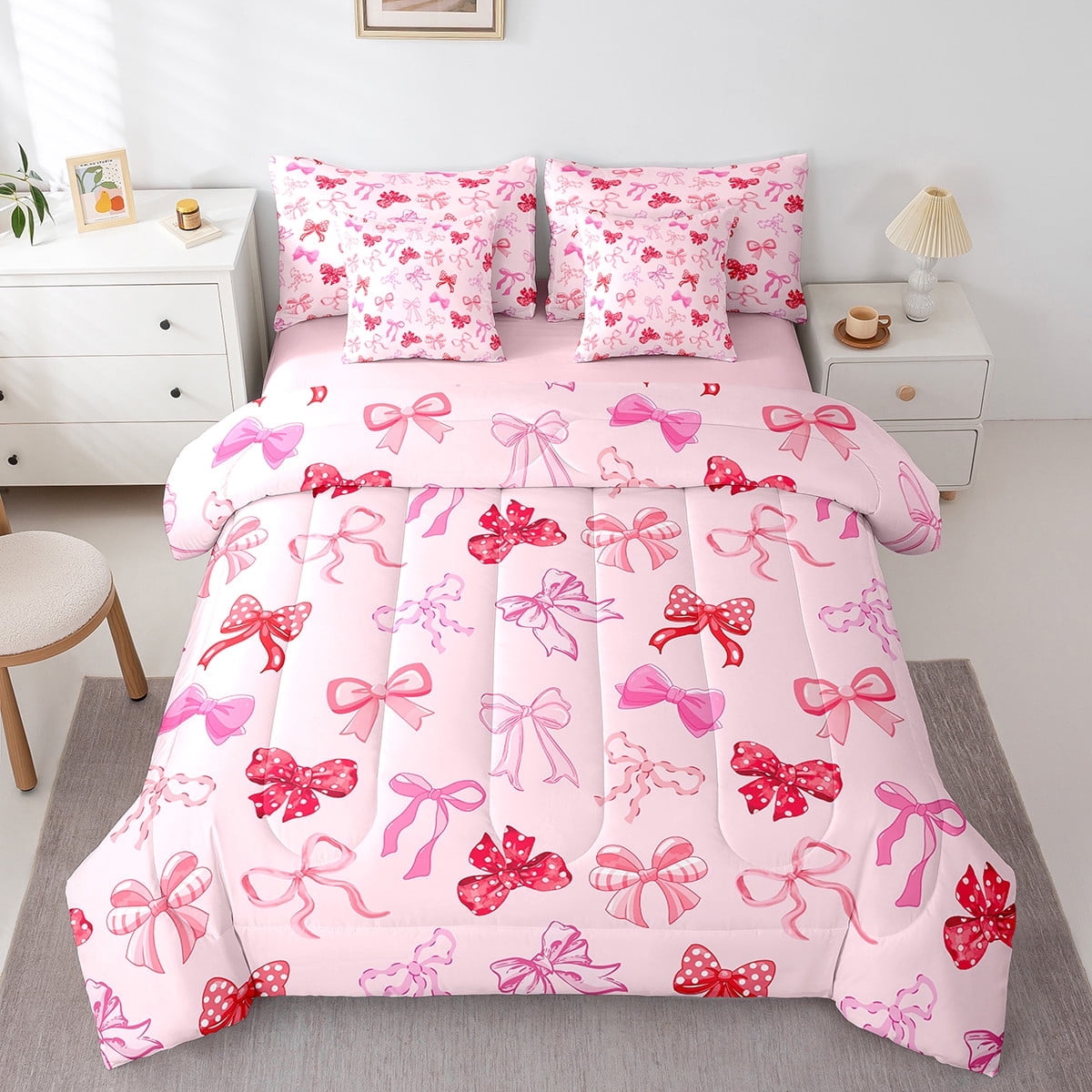 Erosebridal Bow Knot Pattern Bedding Twin Size,Cartoon Bow Bowknot