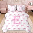 thumbnail image 1 of Erosebridal Bow Letter E Twin Bedding Sets for Girls, Pink Watercolor Ribbon Bedding Comforter Set, Pink Reversible, 7pcs, 1 of 6