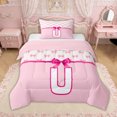thumbnail image 1 of Erosebridal Bow Letter U Twin Comforter Sets for Girls, Pink Princess Ribbon Bedding Set, Pink Reversible, 2 Pieces, 1 of 6