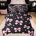 thumbnail image 1 of Erosebridal Bow Love Heart Twin Bedding Sets for Girls, Black Pink Bowknot Bedding Comforter Set for Women, Black Reversible, 7-Piece, 1 of 6