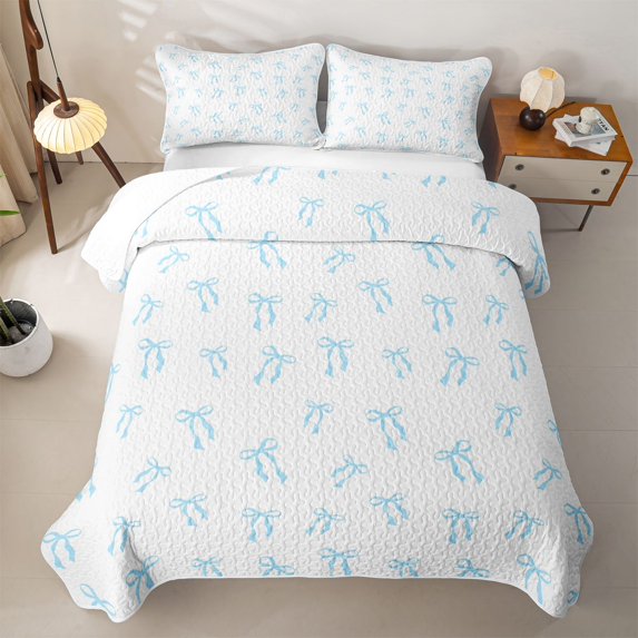 Erosebridal Bow Silhouettes Twin Quilt Set,Ribbon Simple Pattern Twin Coverlet Set For Girls,2-Piece
