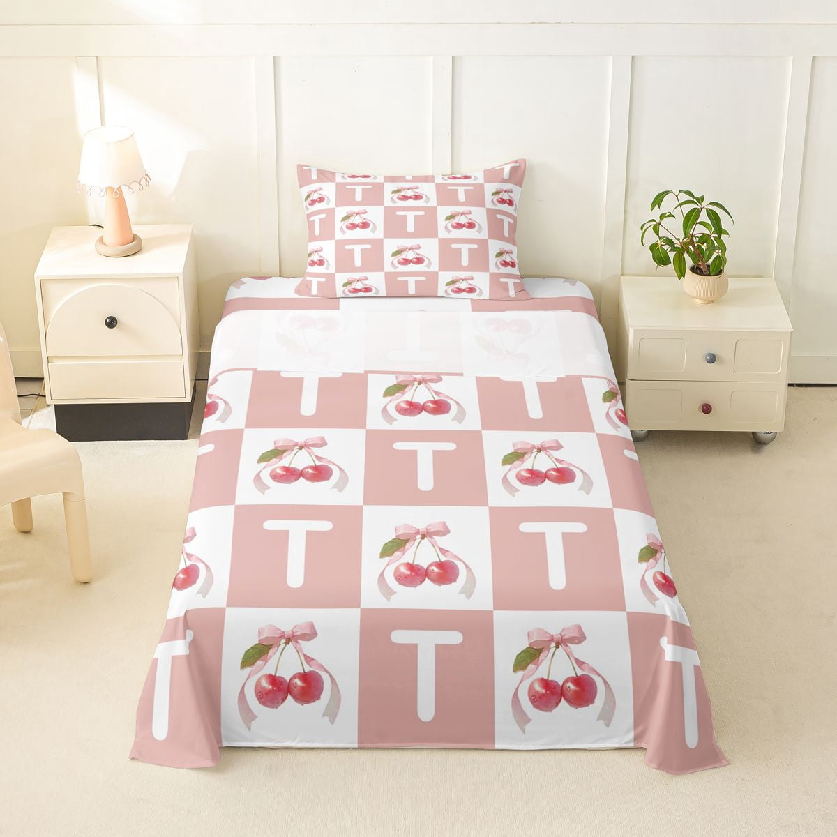 Erosebridal Bow T Letter Kids Twin Sheet Sets, Pink Plaid Buffalo Bedding, 3-Piece - Walmart.com