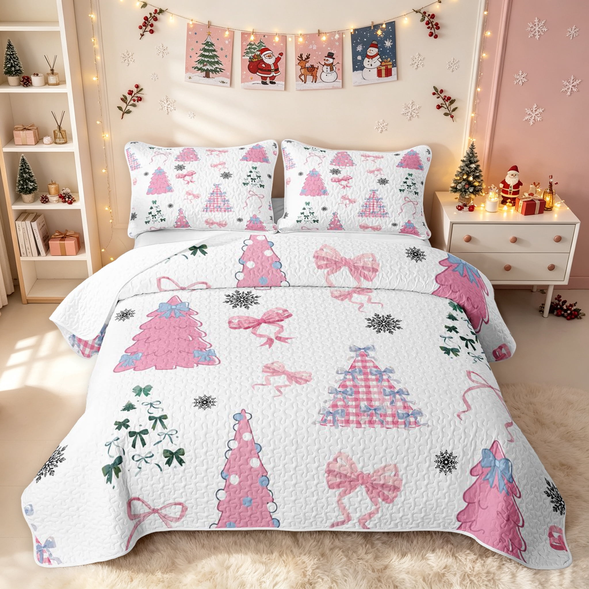 Erosebridal Bowknot Christmas Tree Twin Quilt Set, Kawaii Ribbon Twin ...