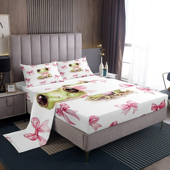 Erosebridal Bowknot Cow Bed Sheets Set Twin Size, Prince Frog Bed Sheets Twin, 3-Piece