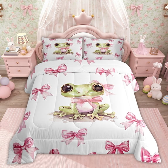 Erosebridal Bowknot Cow Comforter Sets TwinSize, Prince Frog Comforters & Duvets,, Reversible 2-Piece