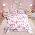 thumbnail image 1 of Erosebridal Bowknot Decor Comforter Set King Size Pink Bow Princess Style Bedding Set Watercolor Pink Quilt Set Girly Kawaii Duvet Set with 2 Pillowcases, 1 of 7