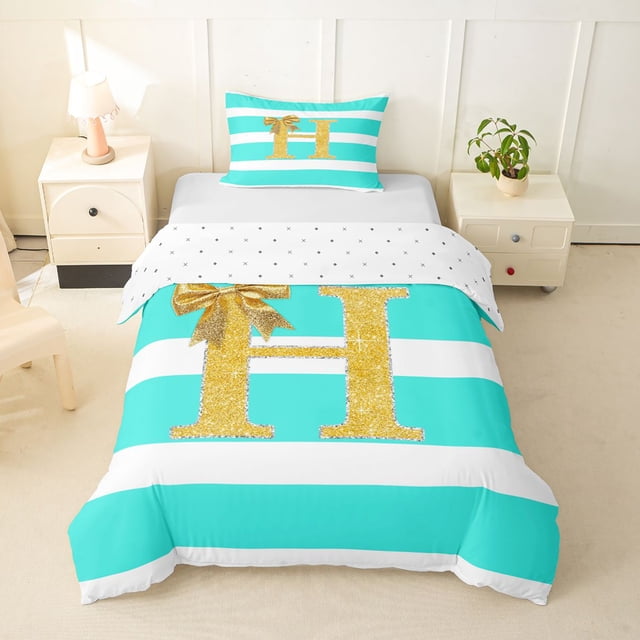 Erosebridal Bowknot Initial H Twin Bedding for Girls, Abstract Ombre Duvet Cover Set, 2-Piece, No Comforter