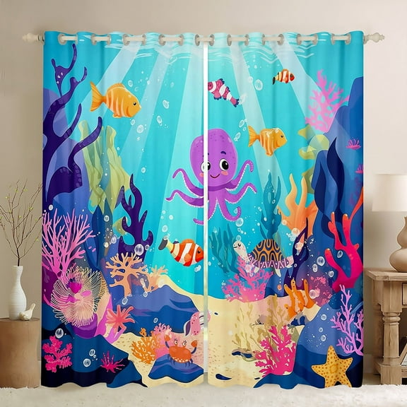 Erosebridal Animal Octopus Curtains and Drapes (38x54),Marine Wildlife 30%-50% Blackout Curtains for Bedroom,Ocean Theme Decor