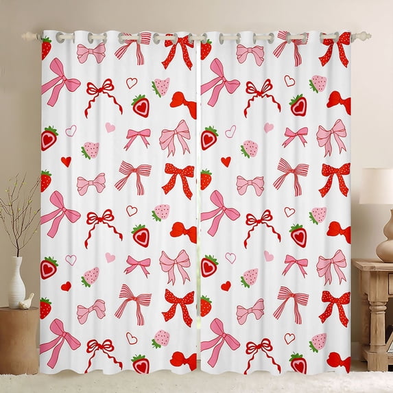 Erosebridal Bowknot Kids Curtains Pack of 2 (42x84 Each), Strawberry Print Curtains Blackout