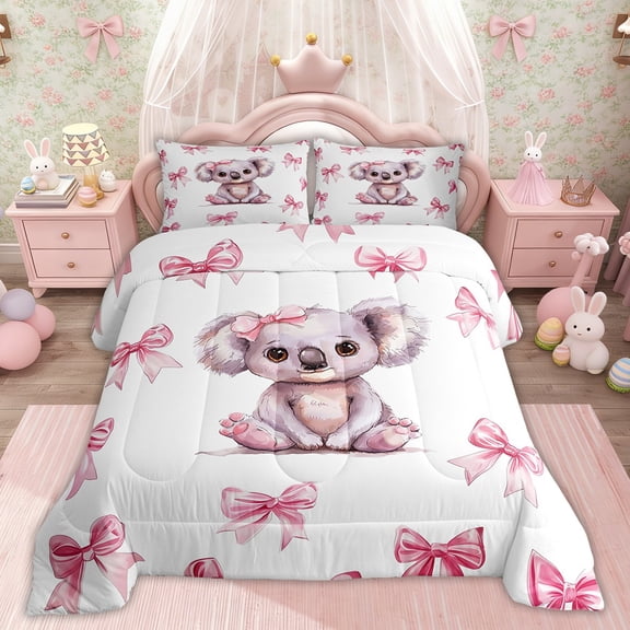 Erosebridal Bowknot Koala Bedding Sets Queen with Comforter, Princess Bow Duvet Insert,, Super Cozy 3 Pieces