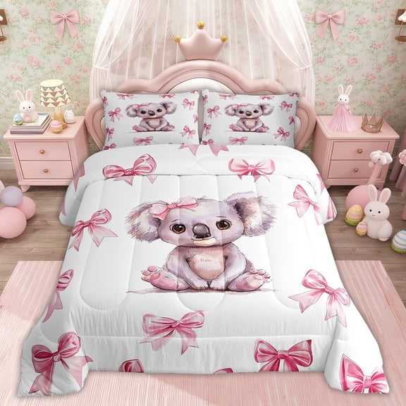 Erosebridal Bowknot Koala Comforter Sets TwinSize, Princess Bow Comforters & Duvets,, Super Cozy 2 Pieces