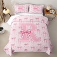 thumbnail image 1 of Erosebridal Bowknot Letter R Bed Spread Queen for Girls, Striped Bow Princess Queen Coverlet Set, 3-Piece, 1 of 7