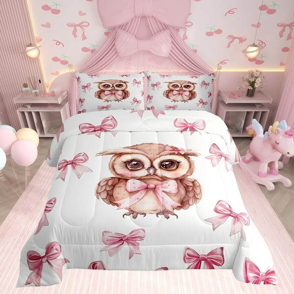 Erosebridal Bowknot Owl Bedding Twin Comforter Set, Princess Bow Down Comforter,, Lightweight 2 Pieces