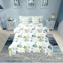 Erosebridal Marine Starfish Bedding Sets Twin Size,Cartoon Sealife Comforter Sets with Sheets,Ocean Decor,Reversible,Breathable,7pcs