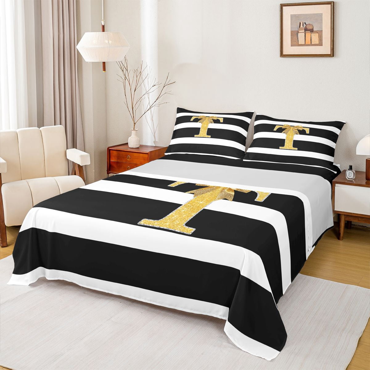 Erosebridal Bowknot T Letter Kids Queen Sheet Sets, Modern Abstract Bed ...
