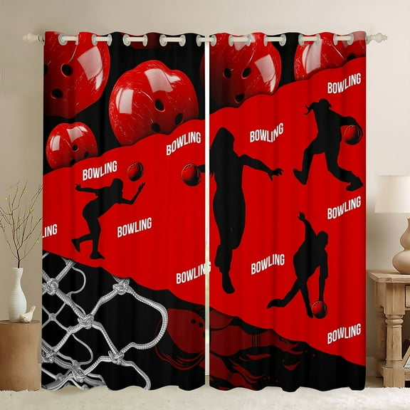 Erosebridal Bowling Player Curtains and Drapes (42x63), Ball Sports Lover 30%-50% Blackout Curtains for Bedroom, Geometry Stripes Decor
