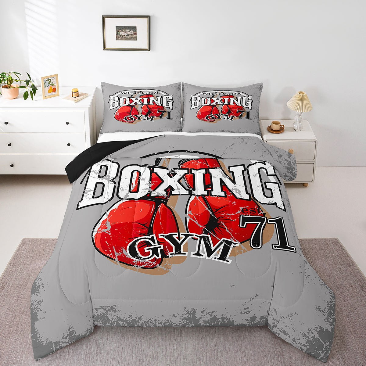 Erosebridal Boxing Gym Comforter Sets Queen Size, Extreme SportComforters \u0026  Duvets, Gray Red Bedroom Decorative, Reversible 3-Piece - Walmart.com, image size:1200x1200