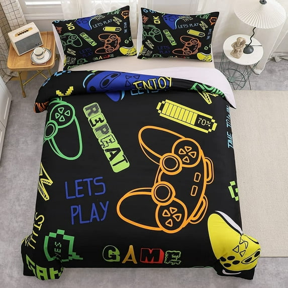 Erosebridal Cartoon Video Games Duvet Cover Queen Gaming Comforter Cover,Teen Gamer Gamepad Bedding Set Watercolor Fashion Quilt Cover Game Bedroom Decor (No Comforter)