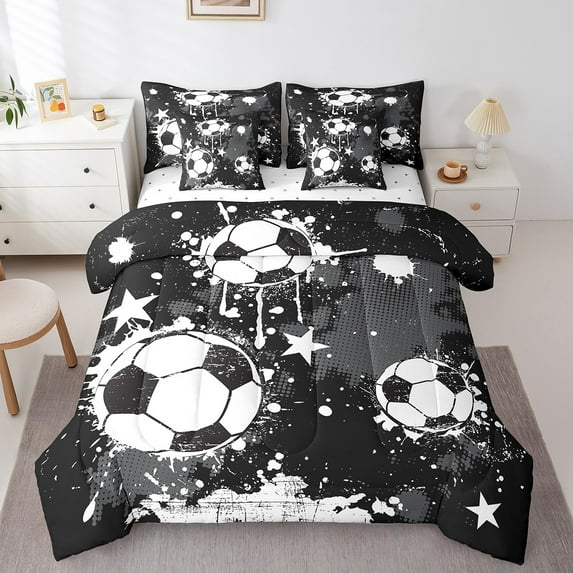 Erosebridal Boys American Football Bed in a Bag Full size,Sport Theme Bed Set,Black White,Breathable,7-Piece