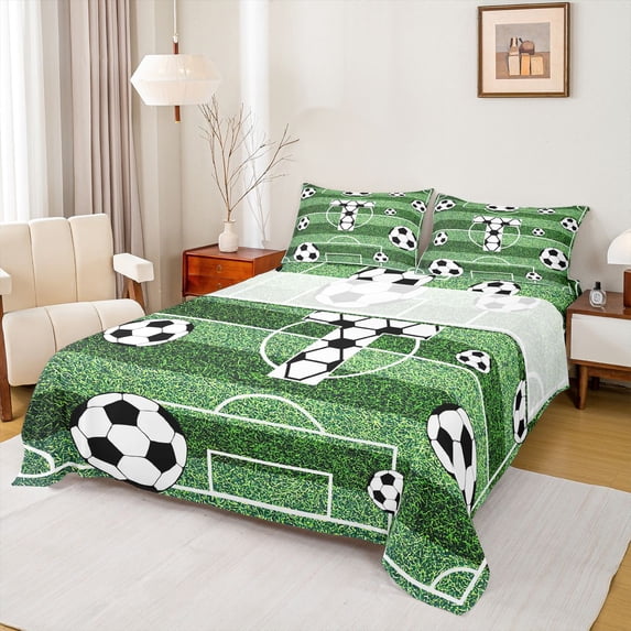 Erosebridal Boys Ball Games Kids Queen Sheet Sets,Soccer Print T Alphabet Bed Set For Football Lovers 4pcs