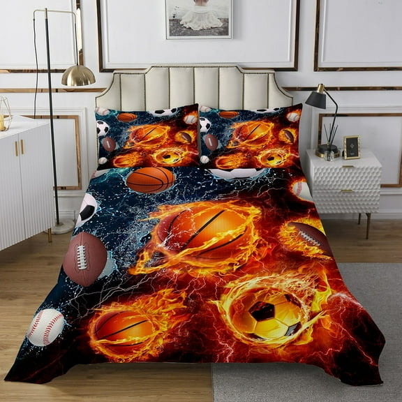 Erosebridal Ball Sports Coverlet Set Twin, Basketball Soccer Football Baseball Bedding Set, Super Cozy 2pcs