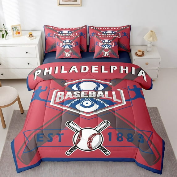 Erosebridal Baseball 7 Pieces Bedding Set Sports Twin Comforter Set with Sheets Ball Game Decor Baseball Team Bed in a Bag Bed Set Sports,Philadelphia