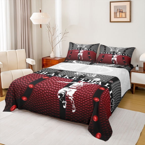 Erosebridal Boys Basketball Gamer Full Size Sheets 4-Piece,Sport Theme Bed Sheets For Teens