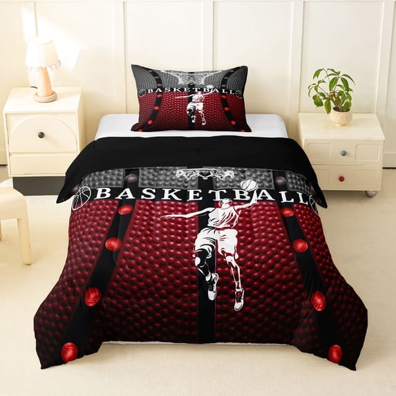 Erosebridal Boys Basketball Gamer Twin Comforter Sets 3-Piece,Sport Theme Bedding Set For Teens,Black Reversible
