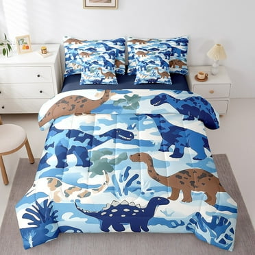 Erosebridal Dinosaur Bedding Sets Twin Size,Cartoon Kawaii Dino Comforter Sets with Sheets,Jungle Wildlife Bedroom Decor,Reversible,Breathable,7-Piece