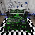 thumbnail image 1 of Erosebridal Dirt Bike Bedding Sets Full with Comforter,Extreme Sports Duvet Insert,Green Black Honeycomb Decor,Reversible,3pcs, 1 of 7