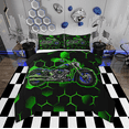thumbnail image 1 of Erosebridal Dirt Bike Comforter Sets,Extreme Sports Comforters & Duvets,Green Black Honeycomb Decor,Reversible,Breathable,2pcs, 1 of 7