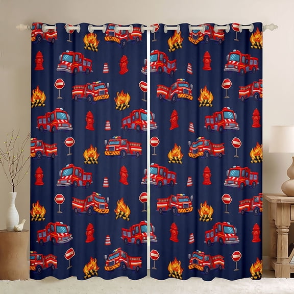 Erosebridal Boys Fire Engine Blackout Curtains Set of 2 (52x84 Each), Cartoon Truck Window Curtains