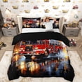 thumbnail image 1 of Erosebridal Boys Fire Engine Queen Duvet Cover Set, Truck Car Bedding, Black Red, Black Reversible, 1 Duvet Cover and 2 Pillowcases (No Comforter), 1 of 5
