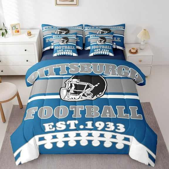 Erosebridal Football Bedding Twin Size 7pcs, Teens Room Decor, Navy Grey, Pittsburgh