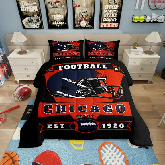 Erosebridal Football Comforter Sets Twin Size, Teens Room Decor, Black 2 Pieces, Ultra Soft, Chicago